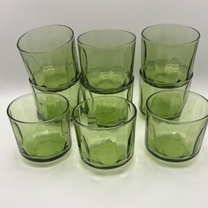 🌿 Vintage Hazel Atlas Thumbprint Tumblers – Set of 9 | Avocado Green Elegance